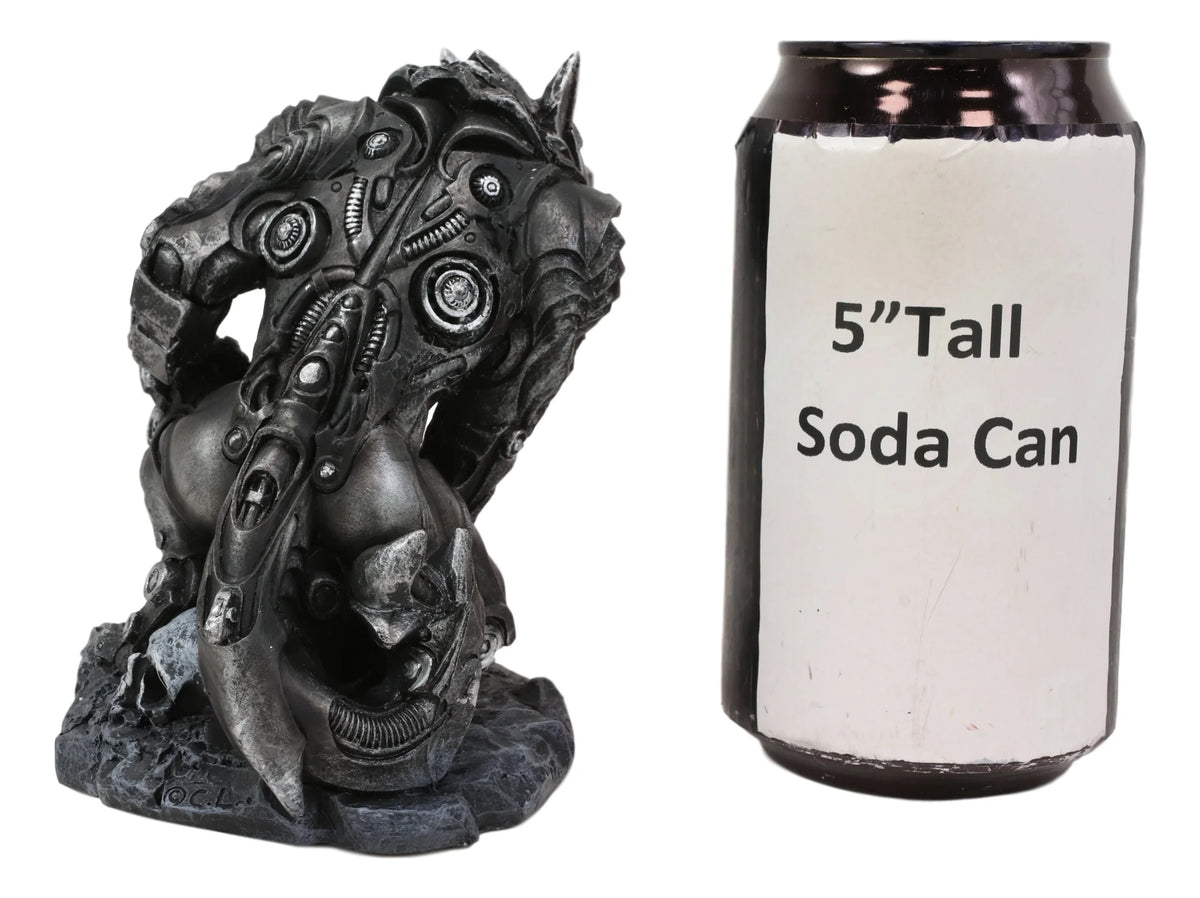 Steampunk Robotic Werewolf Crushing Skull Statue Figurine X948