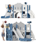 8 in 1 Toddler Slide with Climber, Basketball Hoop, Tunnel and Storage Space Z8013