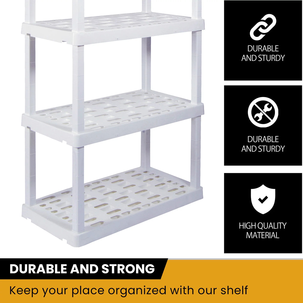 4 Shelf Plastic Garage Shelves, Pack of 4, White 400 lbs Capacity Q835877