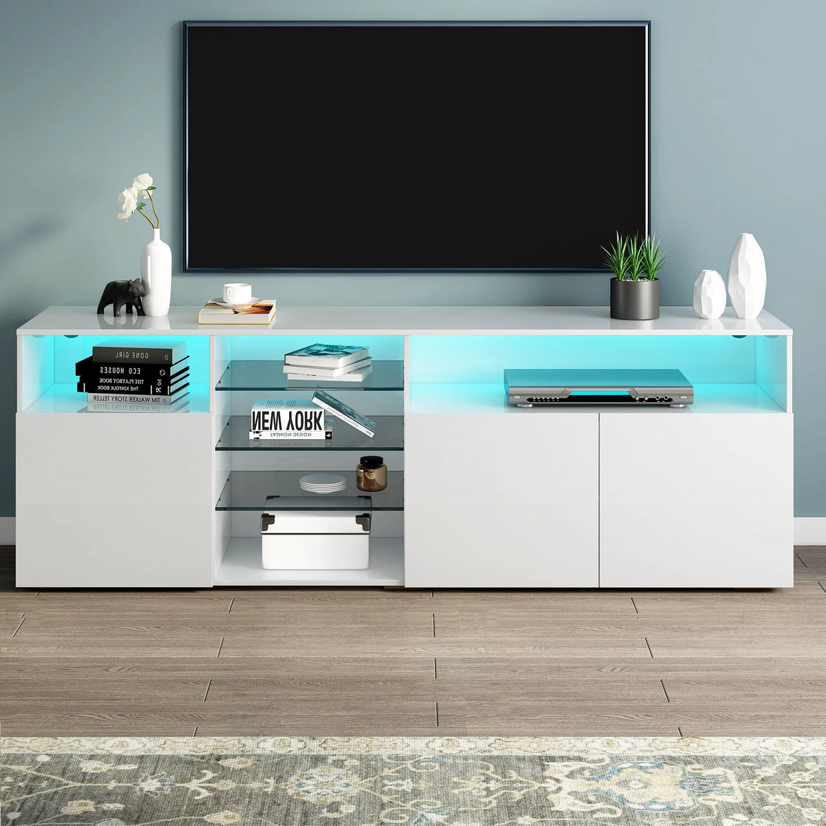 White High Gloss TV Cabinet with LED Lights M244