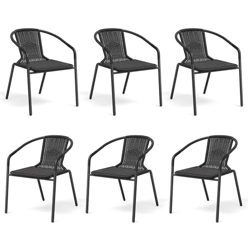 Black Wicker Stackable Dining Chairs Set of 6 S3639