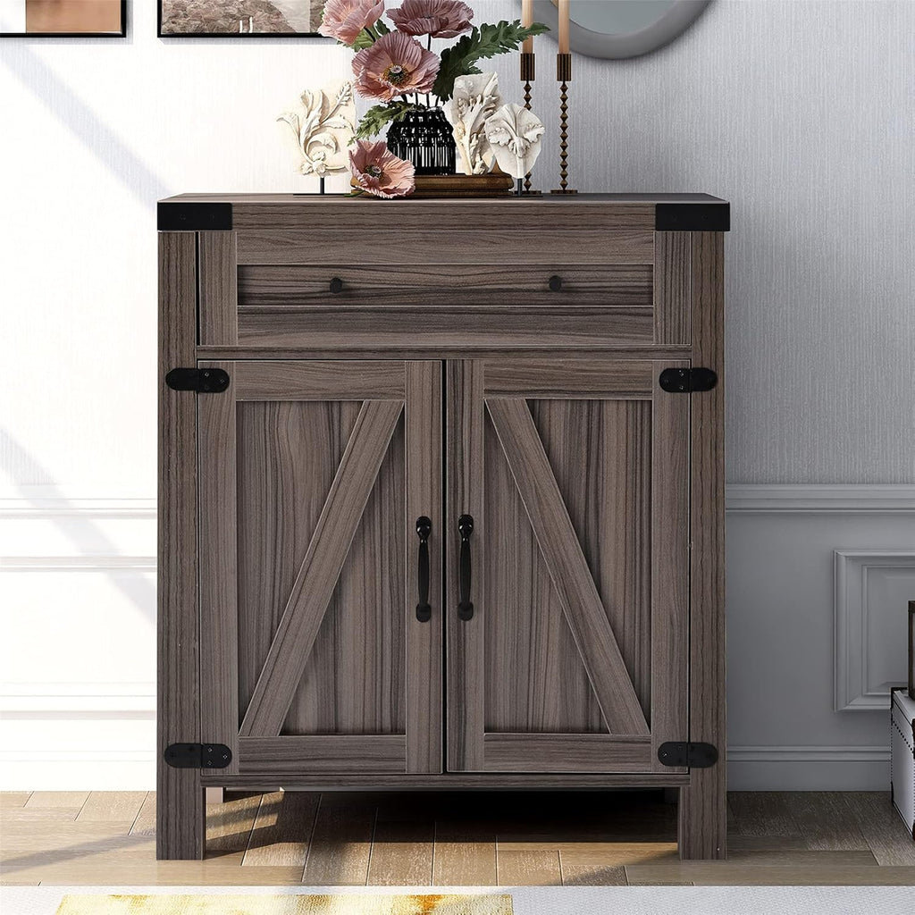 32 Farmhouse Barn Door Wood Accent Chest with Drawer A5575