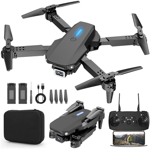 Foldable Mini Drone with 1080P Camera, 2 Batteries, Black F393