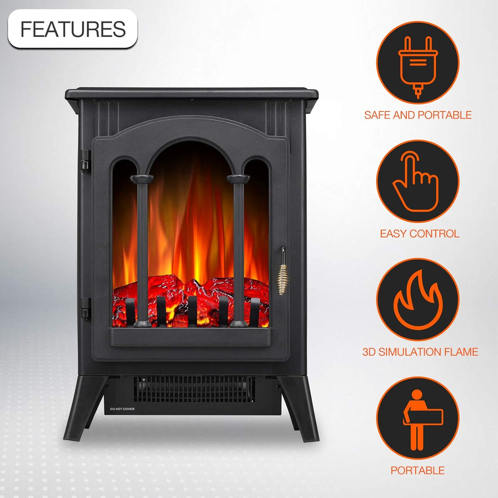 3D Infrared Electric Fireplace Stove, Freestanding Fireplace Heater, 1000W/1500W (16 Inch) F184