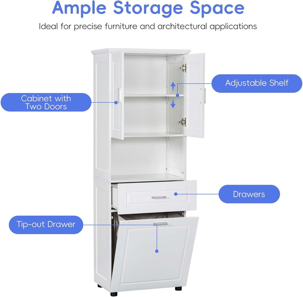 70" Tall Tilt Out Laundry Hamper Cabinet with 2 Doors and Adjustable Shelf Z9122