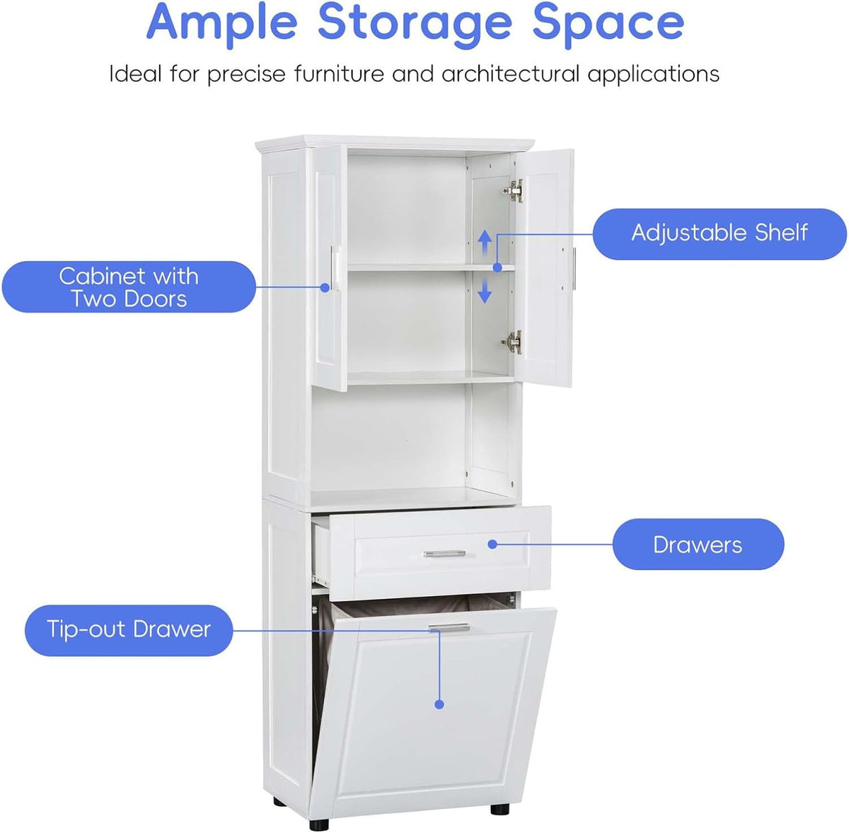 70" Tall Tilt Out Laundry Hamper Cabinet with 2 Doors and Adjustable Shelf Z9122