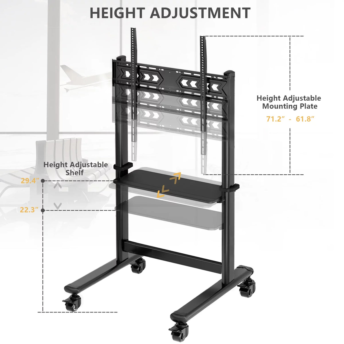 Black Rolling Mobile TV Stand for 55 to 90 inch Flat Screen TVs X6584