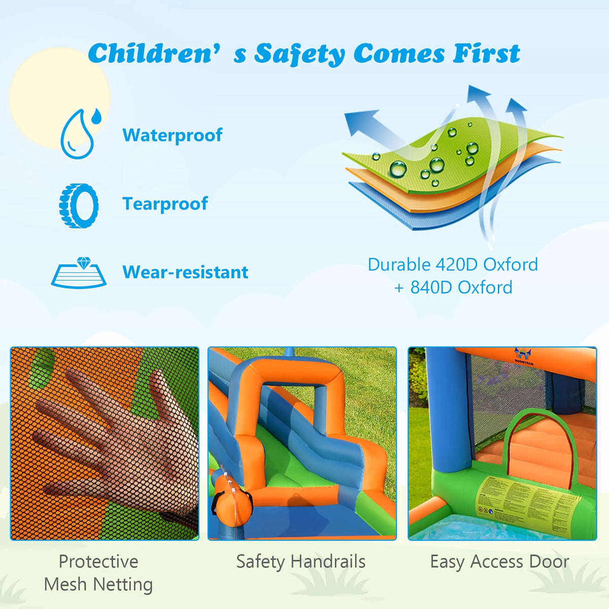 Inflatable Water Slide Bounce Castle with Dual Climbing Walls and 735W Blower I323