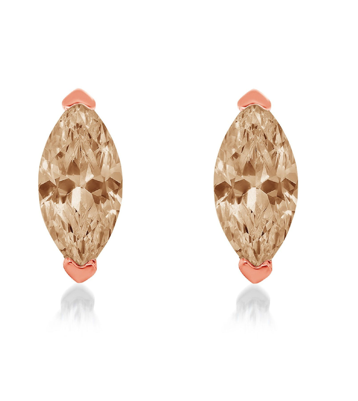 1.0 ct Marquise Cut Solitaire Studs VVS1 Brown Champagne Simulated Diamond Solid 18K Rose Gold Earrings H48872