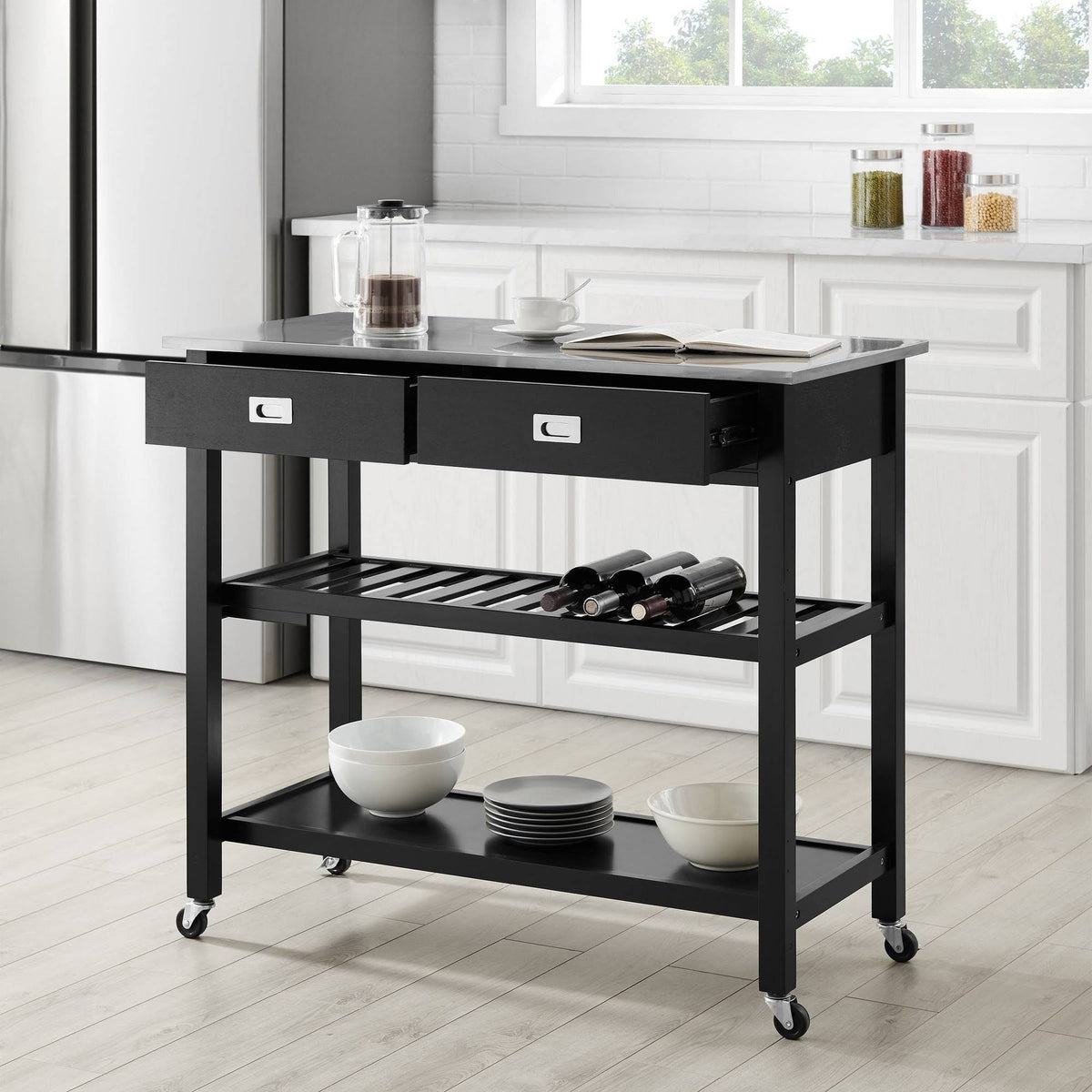 Black Stainless Steel Top Kitchen Island Cart F110