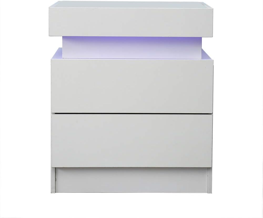 White 2 Drawer LED End Table K744191