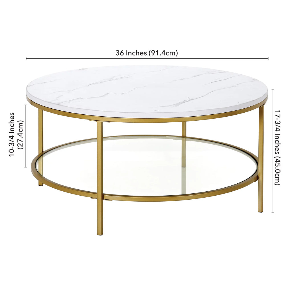 36" Wide Round Coffee Table with Faux Marble Top I57036