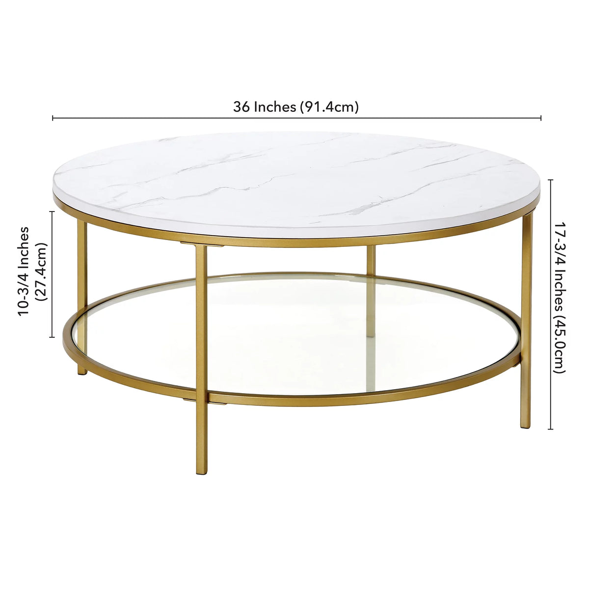 36" Wide Round Coffee Table with Faux Marble Top I57036