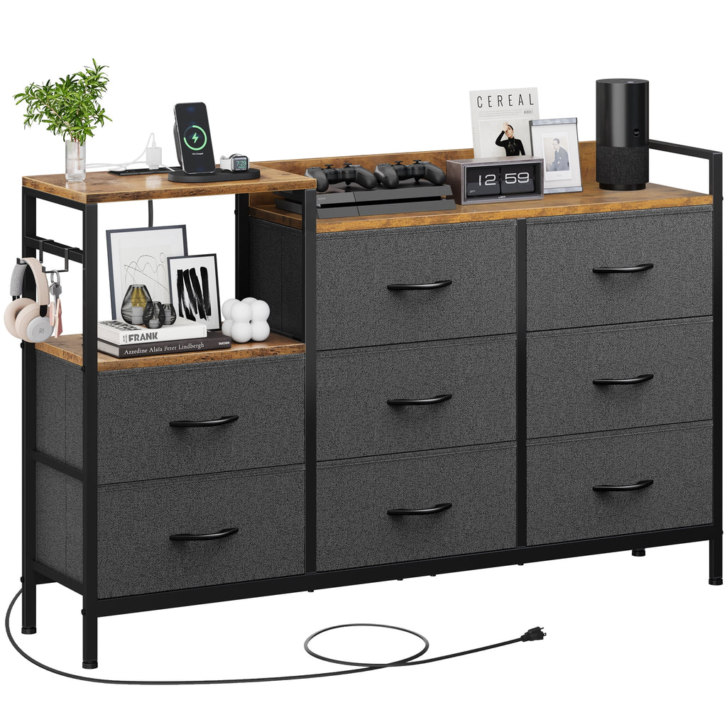 Black 8 Drawer Fabric Dresser with Wooden Top N527