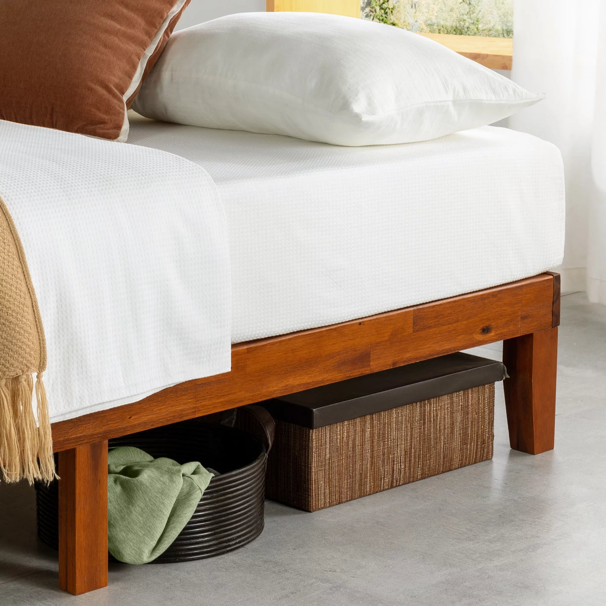 12" Solid Wood Platform Bed with Wooden Slats, Queen, Cherry J15827