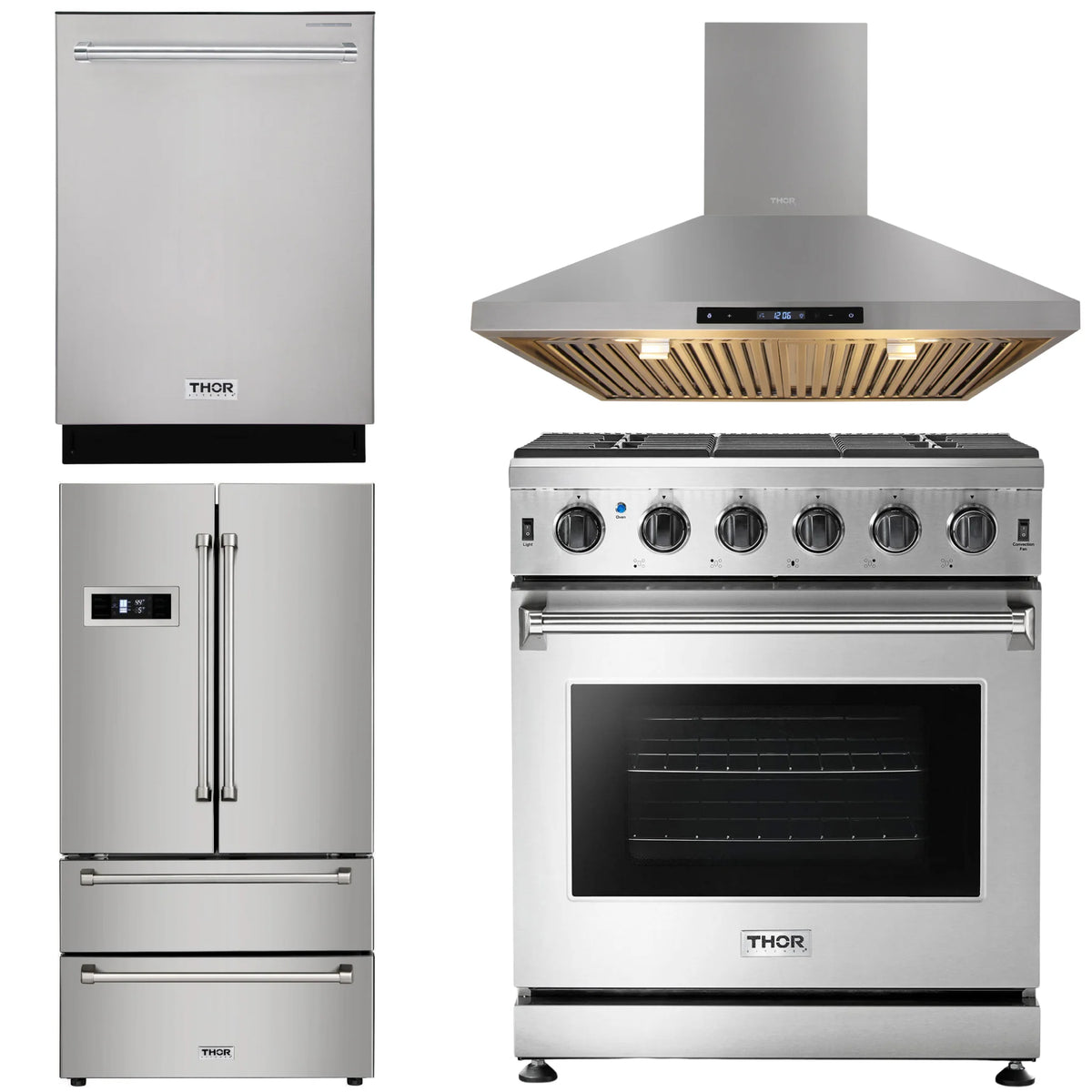 30 in. Natural Gas Range, Range Hood, Refrigerator, Dishwasher M560