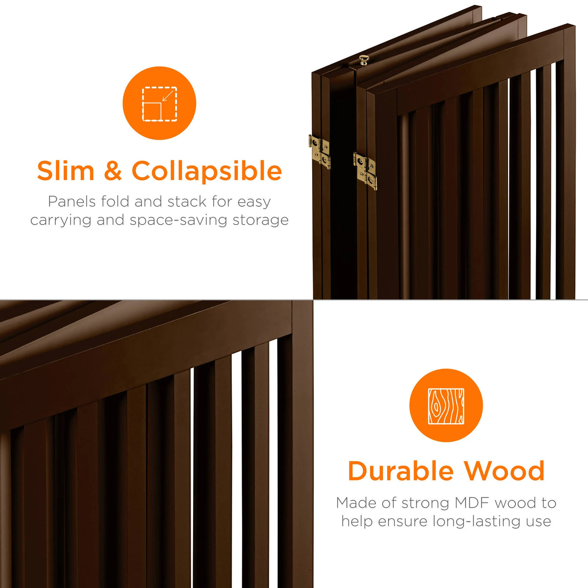 Espresso 4-Panel Freestanding Wooden Pet Gate with Walk Through Door C461