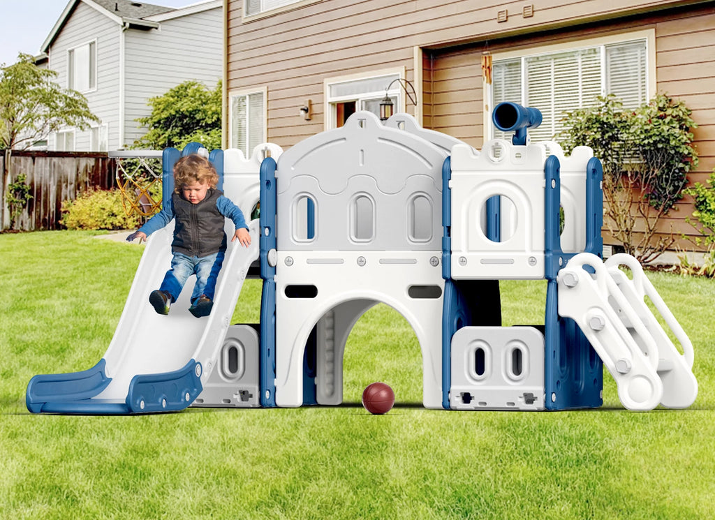 8 in 1 Toddler Slide with Climber, Basketball Hoop, Tunnel and Storage Space Z8013