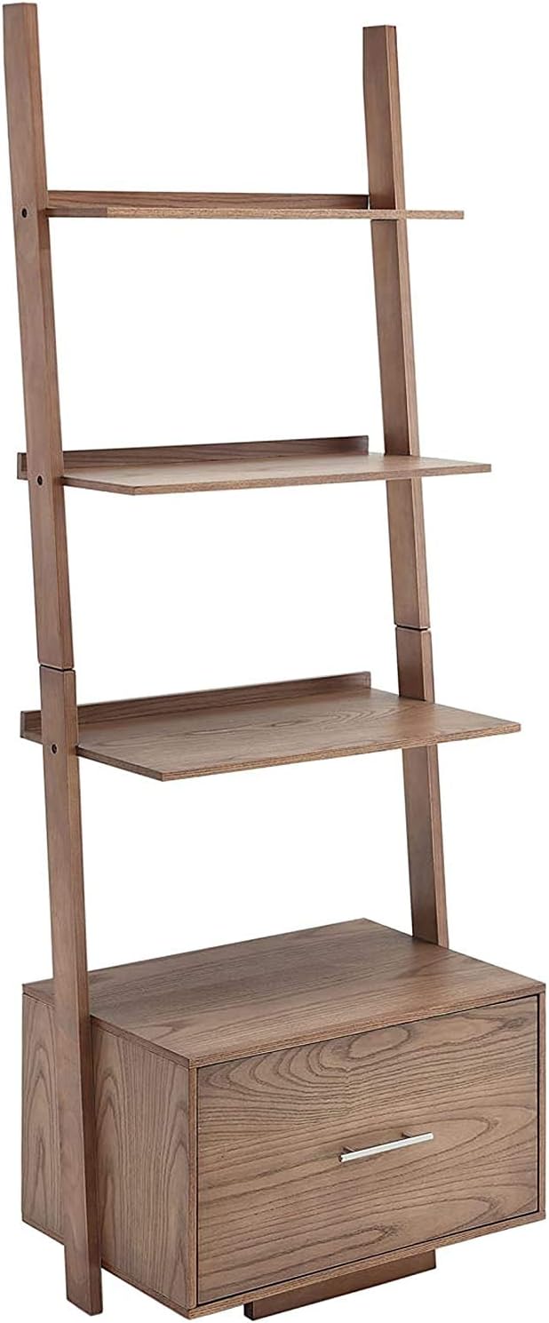 Dark Walnut Ladder Bookcase with File Drawer V81610