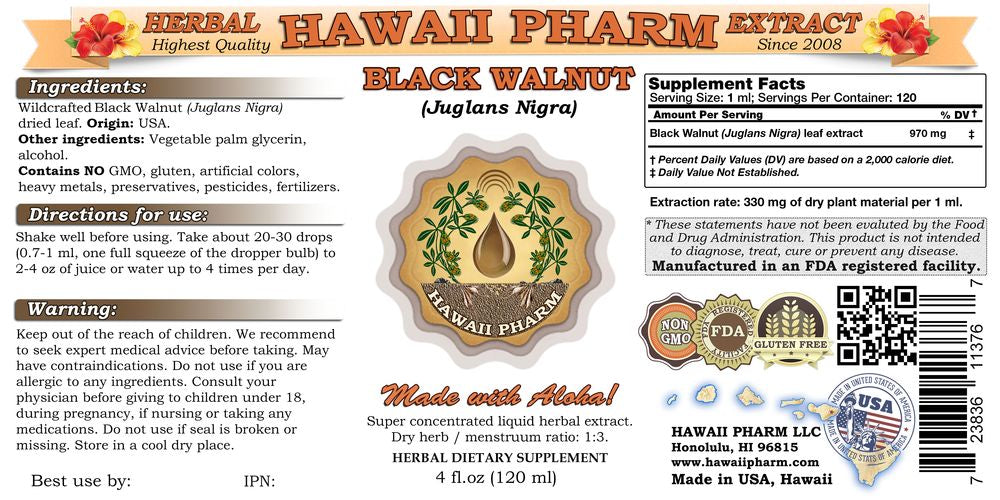 Black Walnut Organic Dried Leaves Liquid Extract Herbal Supplement 2 oz G415660