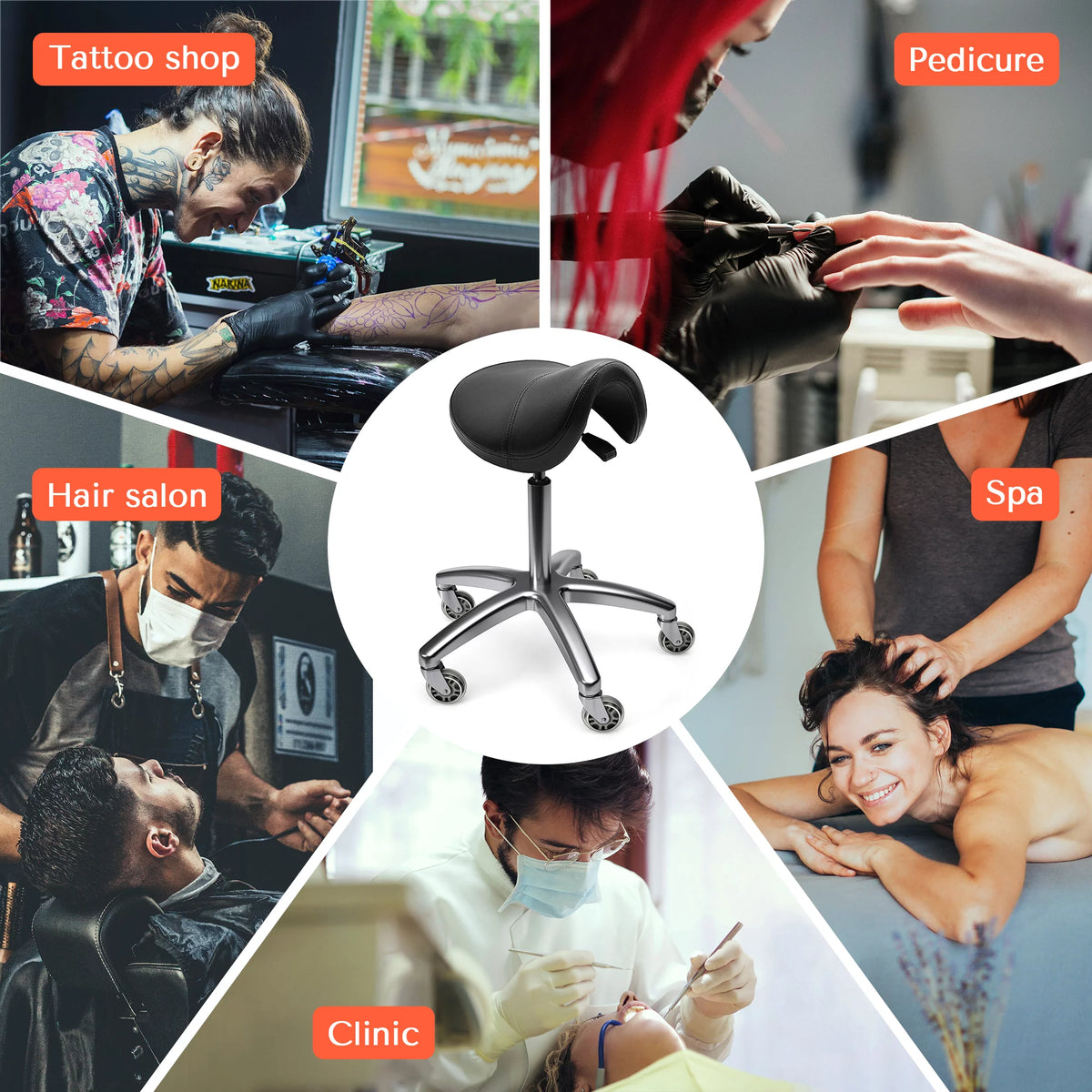 Black Ergonomic Saddle Stool with Wheels V6929