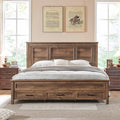 Antique Brown King Size Wood Platform Bed Frame with Headboard and Storage Drawers C81149
