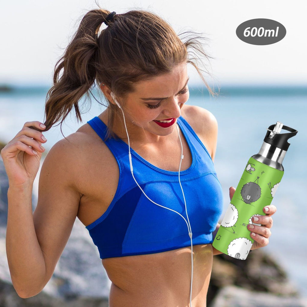 Green Stainless Steel Insulated Water Bottle with Straw Lid U2418