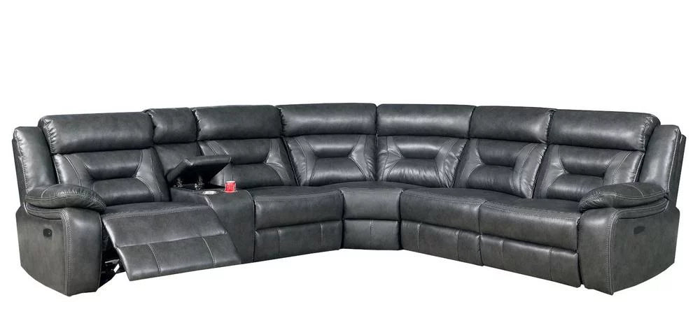 Gray Breathable Leatherette Recliner Sectional O88066