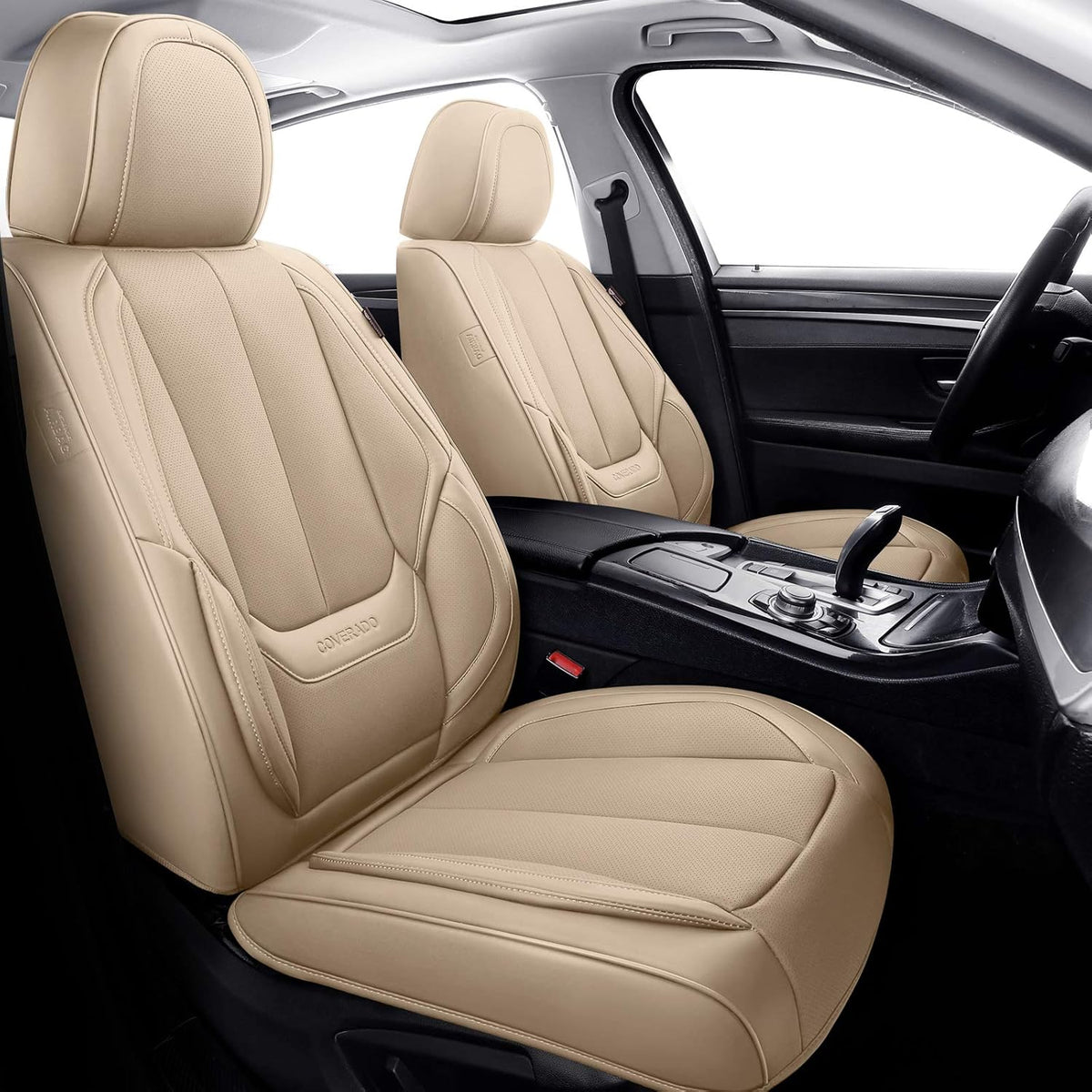 Black Waterproof Nappa Leather Car Seat Covers Full Set Z339910