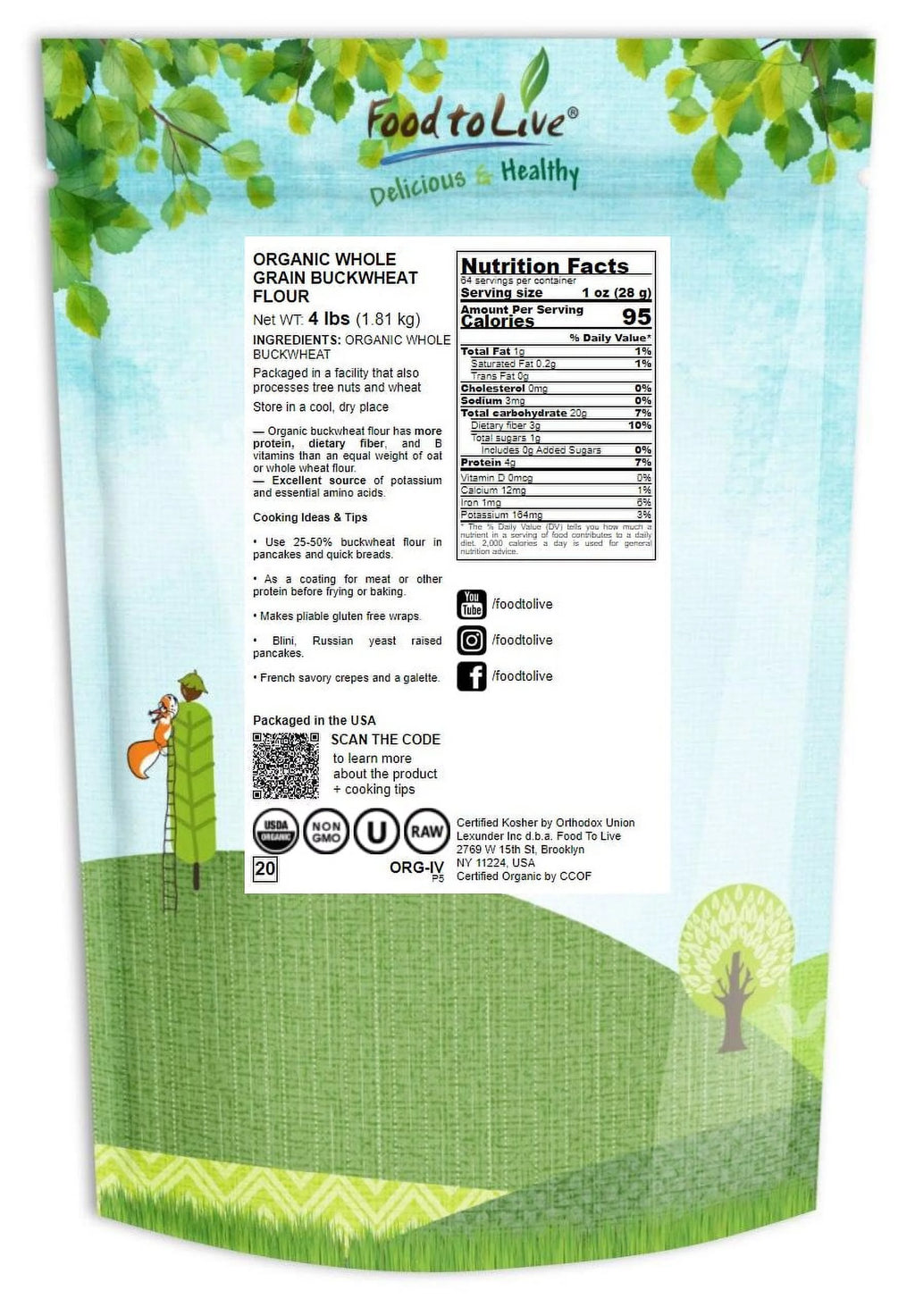 Organic Whole Grain Buckwheat Flour, 4 Pounds O53658