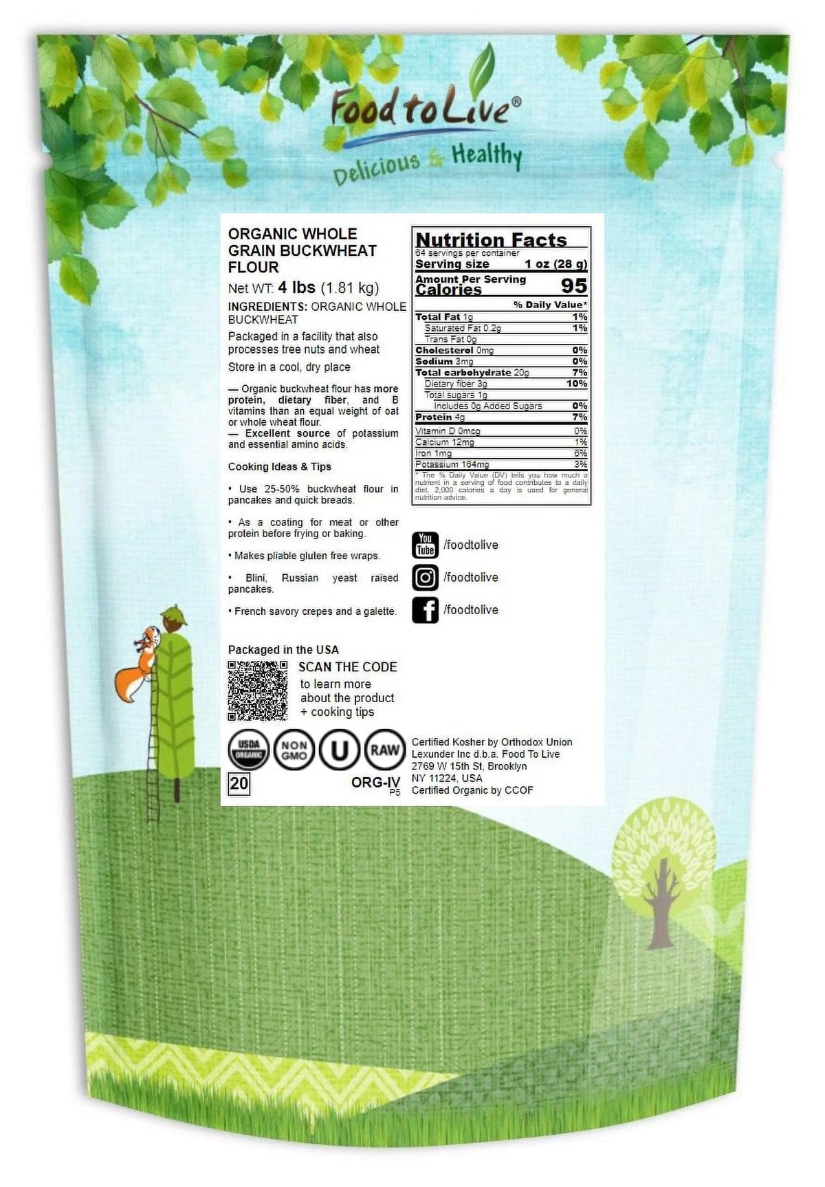 Organic Whole Grain Buckwheat Flour, 4 Pounds O53658