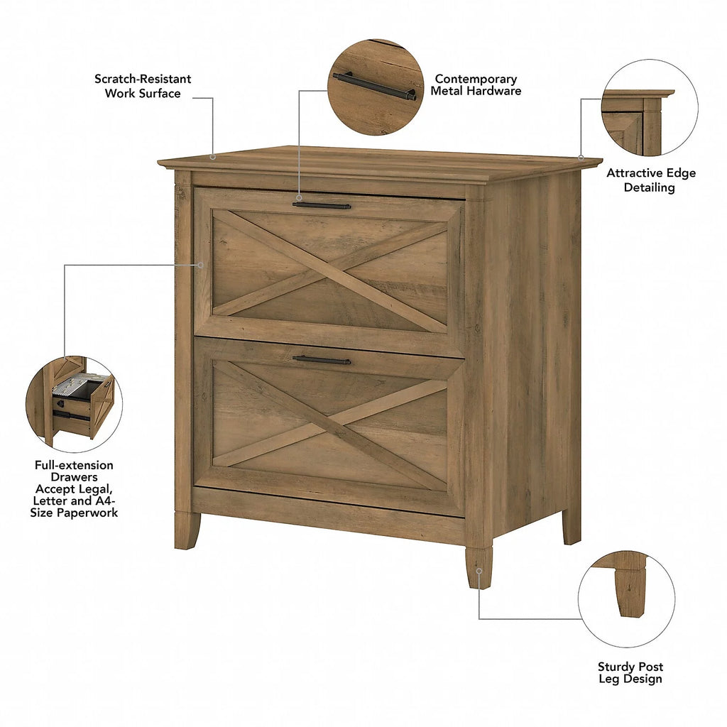 L Desk with Lateral File Cabinet in Reclaimed Pine Engineered Wood W819236