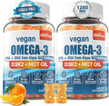 Vegan Omega 3 Gummies 1280mg + Vitamin D3 K2, Algae EPA & DHA, Sugar Free, 2 Pack K62270