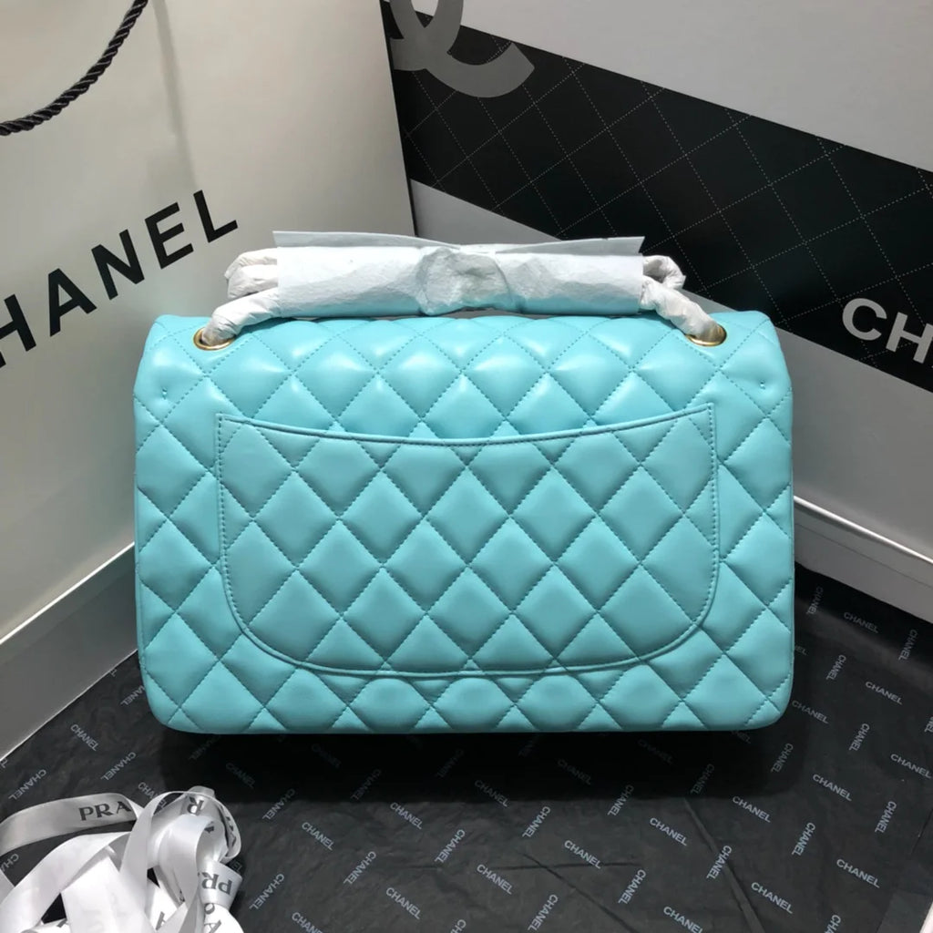 Large Classic Handbag Gold Hardware Blue 11.8in/30cm P628
