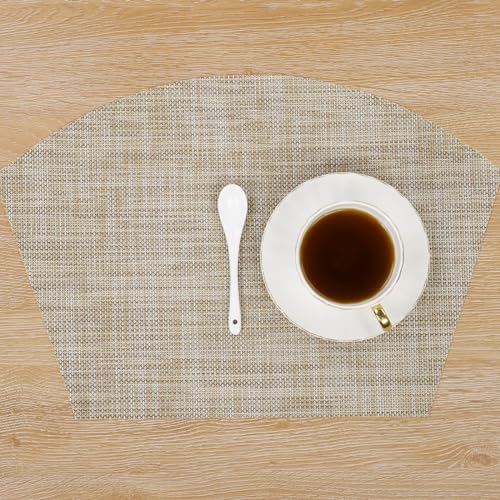 Round Table Placemats Set of 4 Non Slip Heat Resistant Woven Vinyl Metallic Golden Table Mats N58795