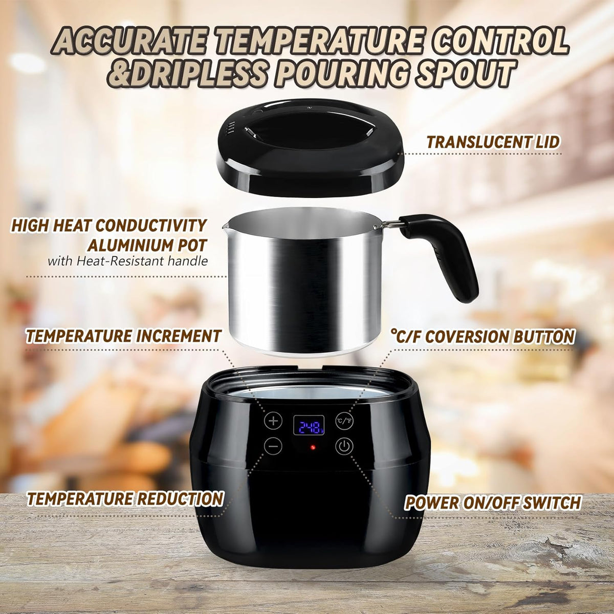 1L 200W Aluminum Wax Melting Pot with Touch Screen Digital Temperature Display R22196