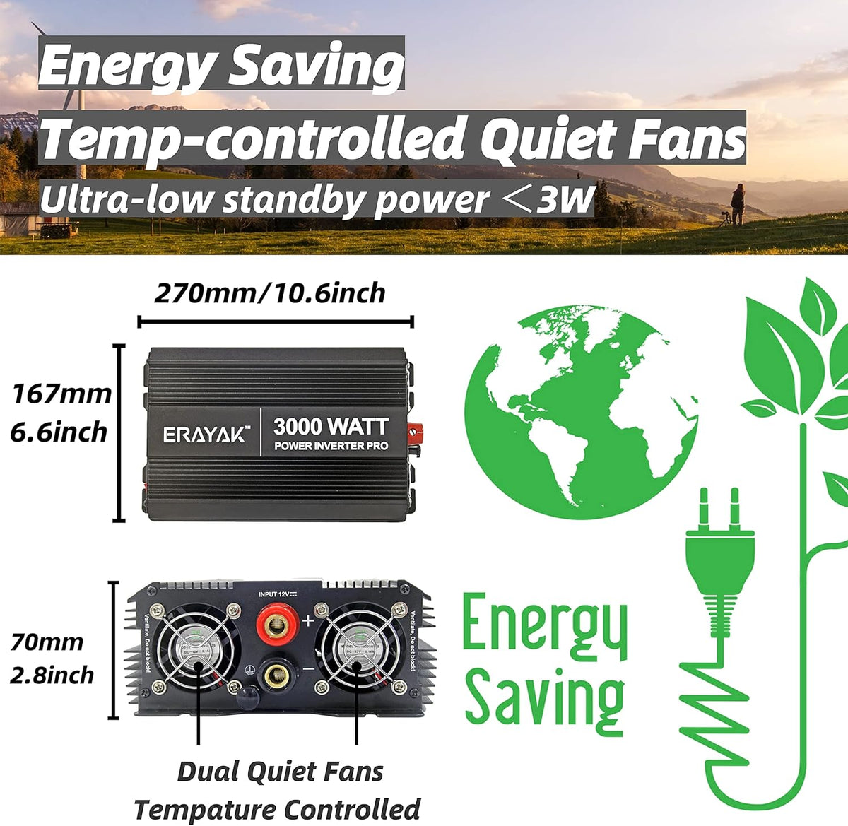 1500W Power Inverter 12v to 110v Modified Sine Wave E50620