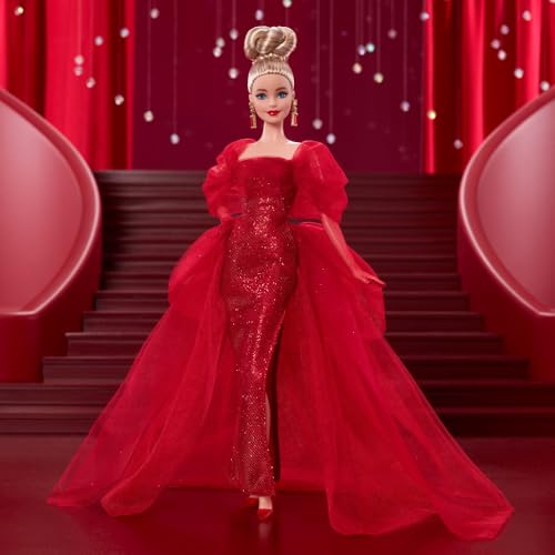 Glittery Red Tulle Gown Doll with Blonde Hair N683795