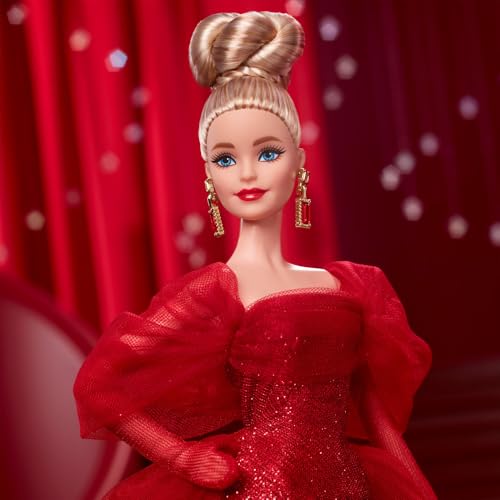 Glittery Red Tulle Gown Doll with Blonde Hair N683795