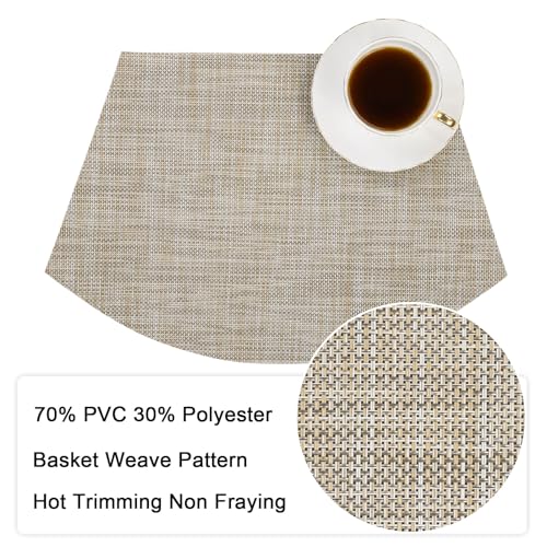 Round Table Placemats Set of 4 Non Slip Heat Resistant Woven Vinyl Metallic Golden Table Mats N58795