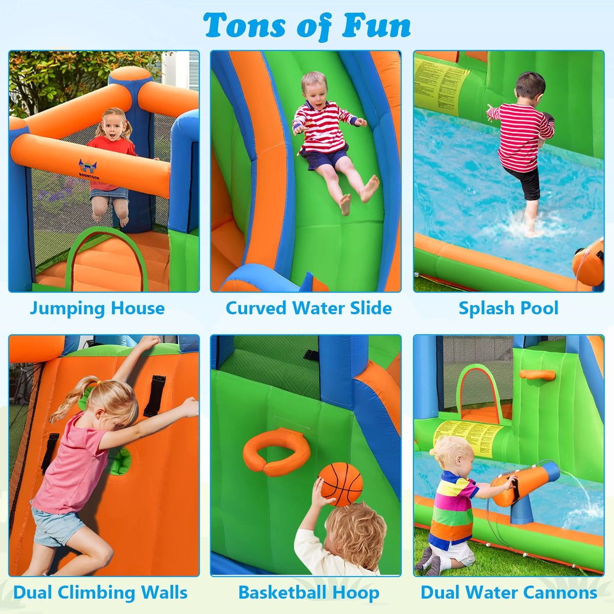 Inflatable Water Slide Bounce Castle with Dual Climbing Walls and 735W Blower I323