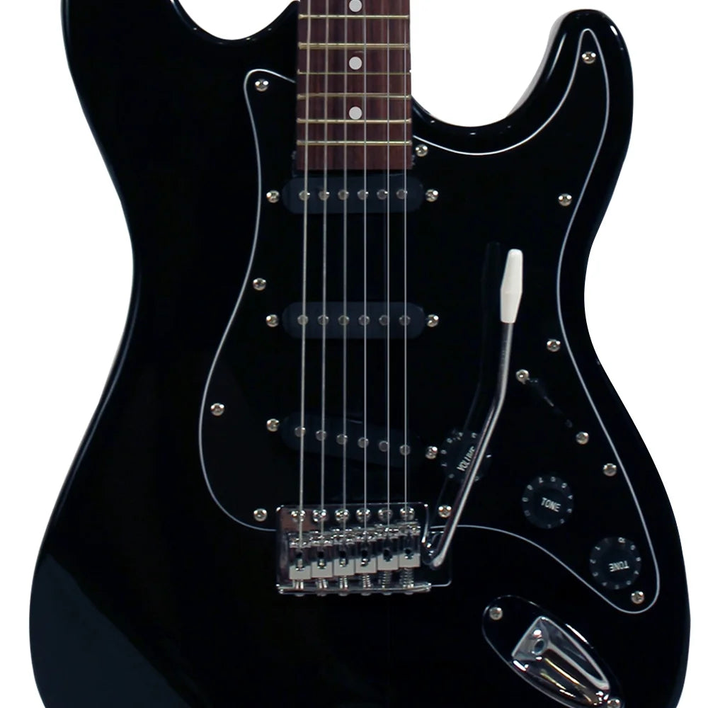 Black Electric Guitar with Amp, Case, and Cable M8724