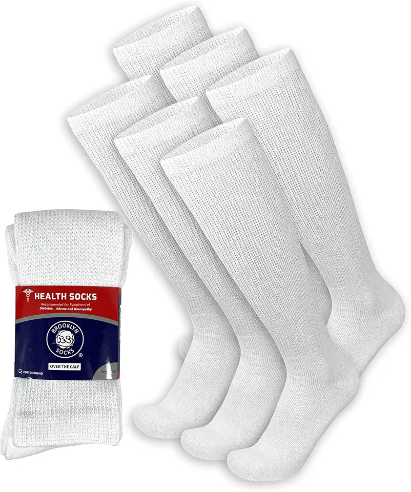 6 Pairs Over The Calf Knee High Cotton Socks White I889