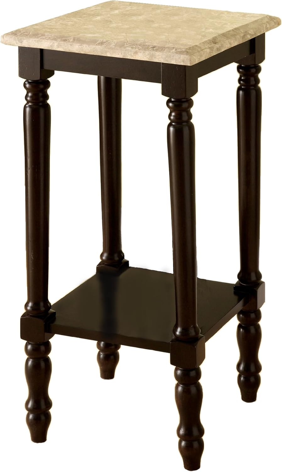 Round Stand with Genuine Marble Top, Dark Cherry Finish T1422