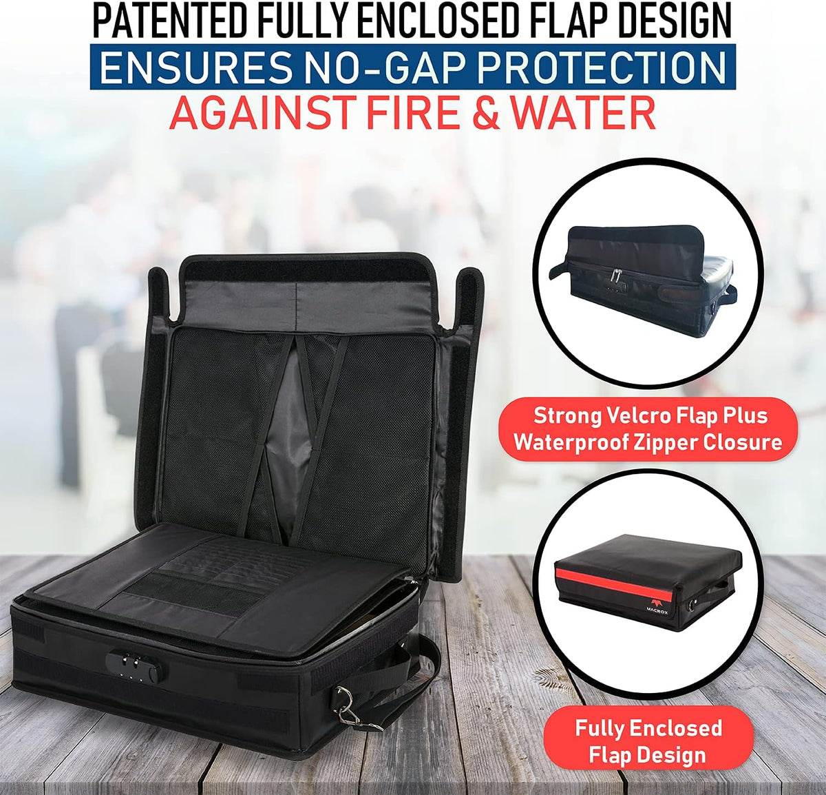 Fireproof Document Organizer Bag with Lock, 3-Layer File Storage Box, Waterproof File Holder, 17.5 x 13 x 5” M7539