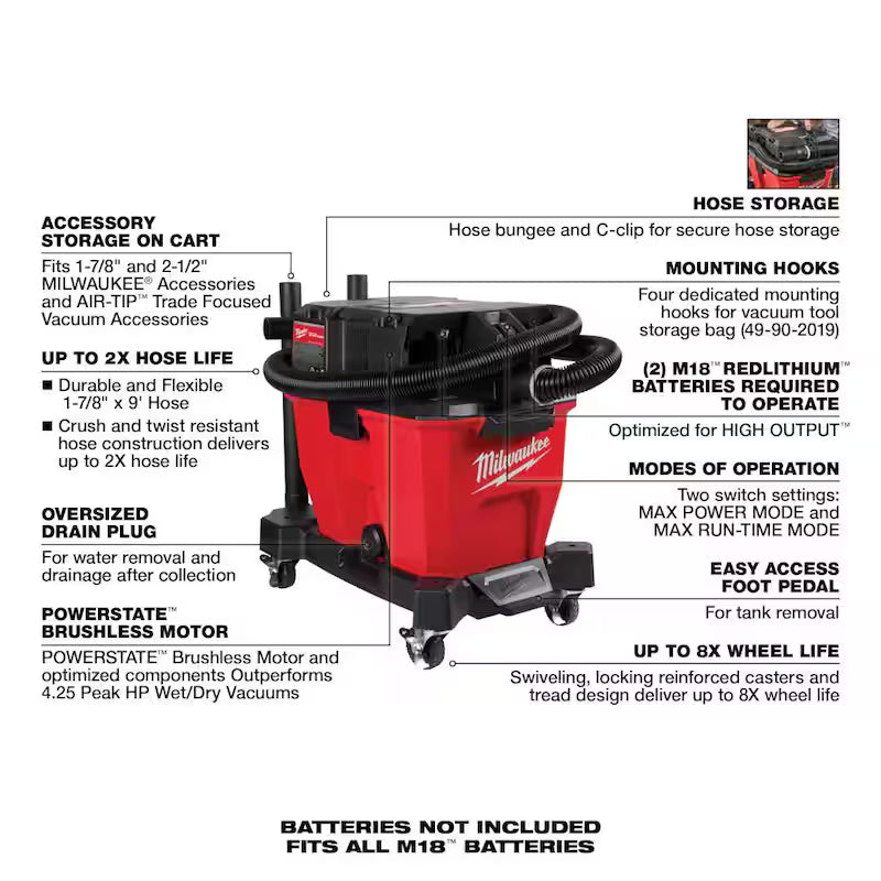 9 Gal. Cordless Wet/Dry Shop Vacuum with Right Angle Tool and Bag Q951922