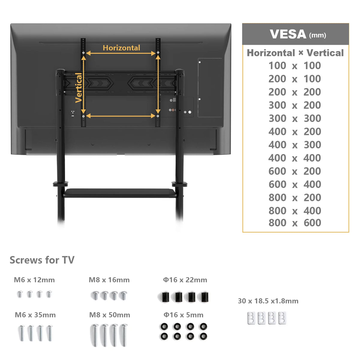 Black Rolling Mobile TV Stand for 55 to 90 inch Flat Screen TVs X6584