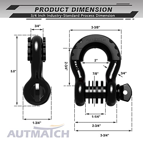 3/4" D Ring Shackle 2 Pack with 7/8" Screw Pin and Isolator Washers L132122