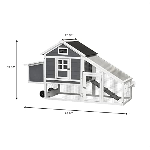 Chicken Coop with Run & Wheels, Two-Tier Large Chicken Duck House Rabbit Hutch Poultry Cage with Nesting Box and Side Door I78840