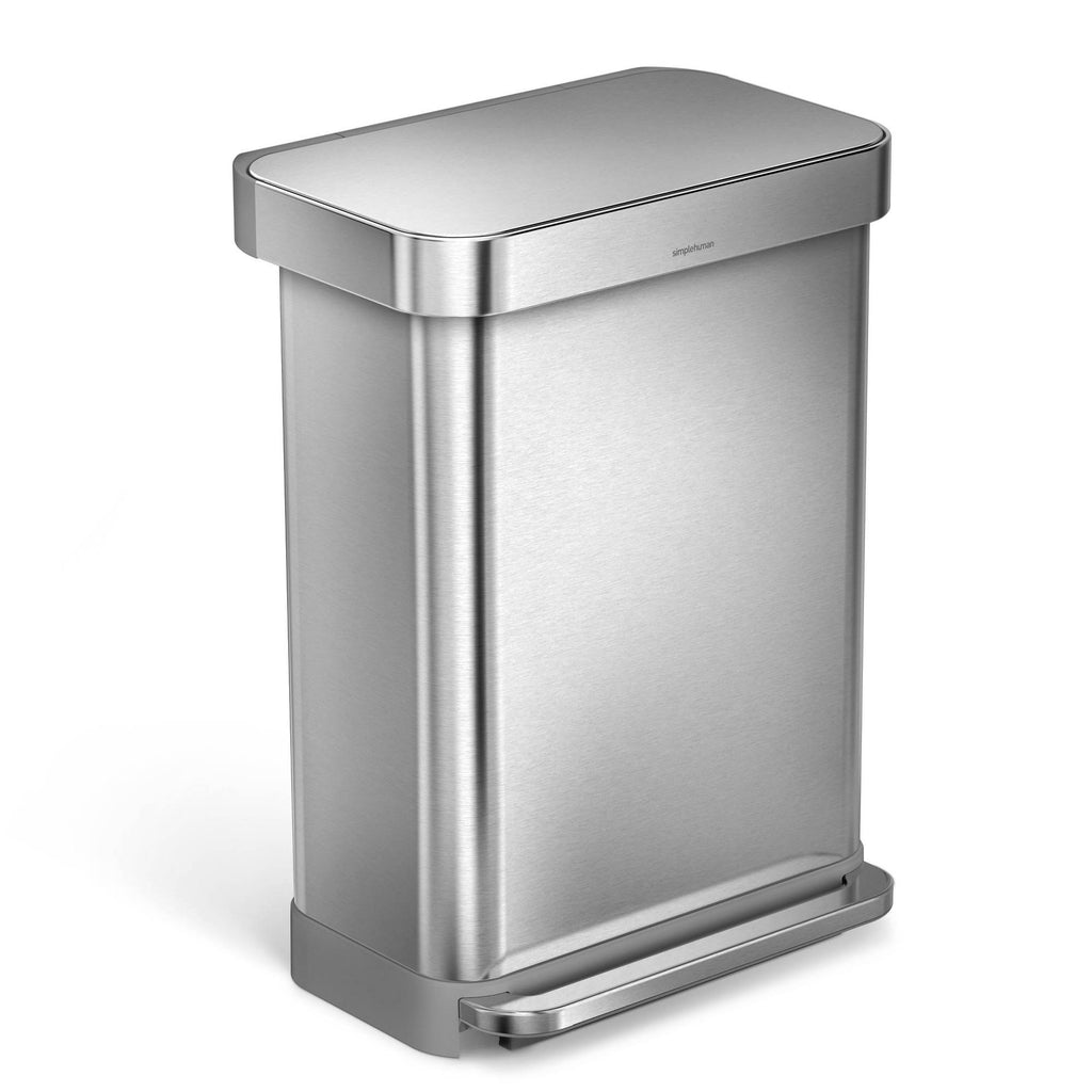 55L Rectangular Step Trash Can Brushed Silver A335